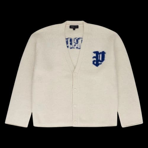 PURPLE BRAND Intarsia Knit Logo Cardigan 'White'