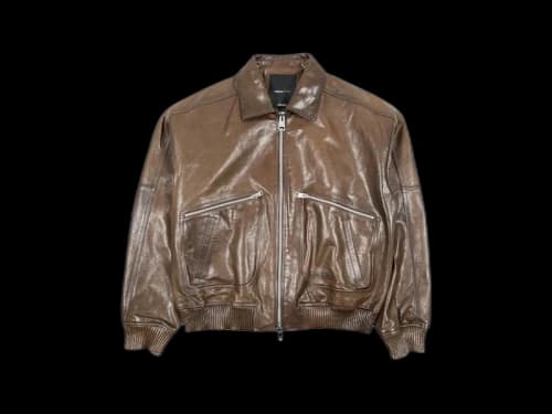 Purple Brand Distressed Leather Bomber Brown