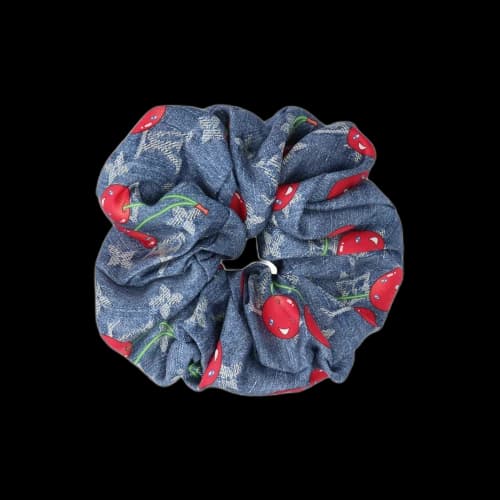 Louis Vuitton x Takashi Murakami Denim Cherry Scrunchy Blue Denim