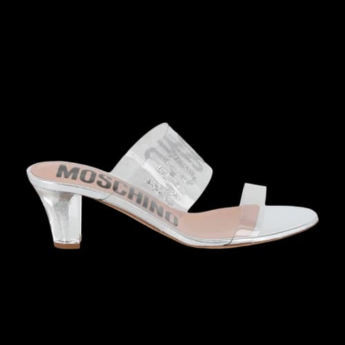 Moschino Glitter Logo Heel Sandal 'Silver' (Women's)