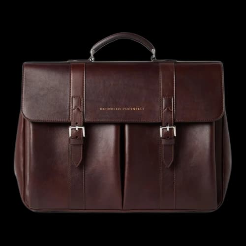 Brunello Cucinelli double-buckle leather briefcase