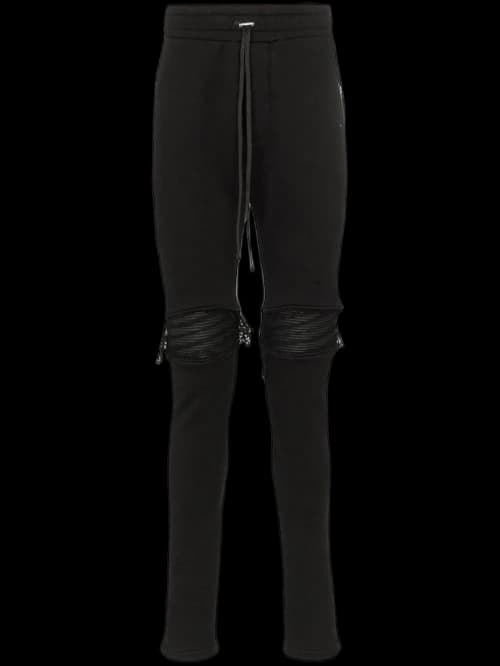 AMIRI MX1 Moto Distressed Leather Knee Sweatpants Black