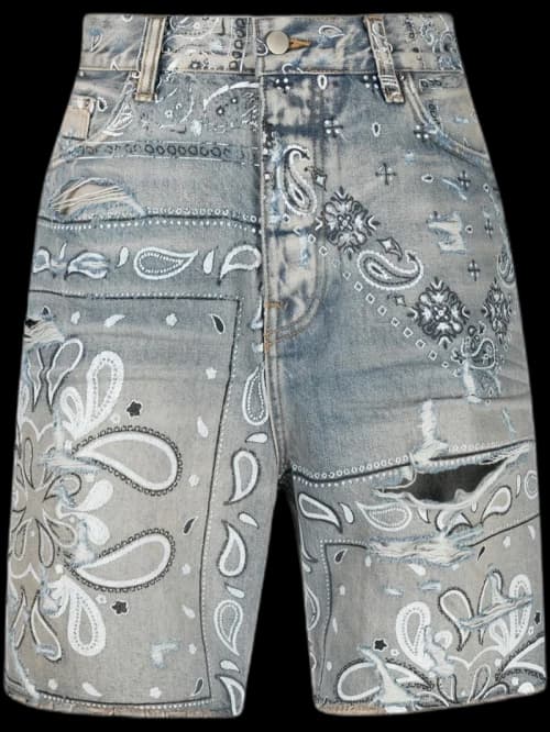 AMIRI Bandana Print Denim Shorts Clay Indigo