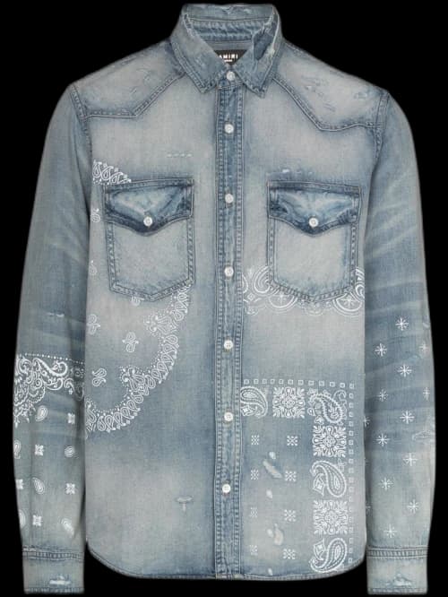 AMIRI Bandana Print Denim Shirt Clay Indigo