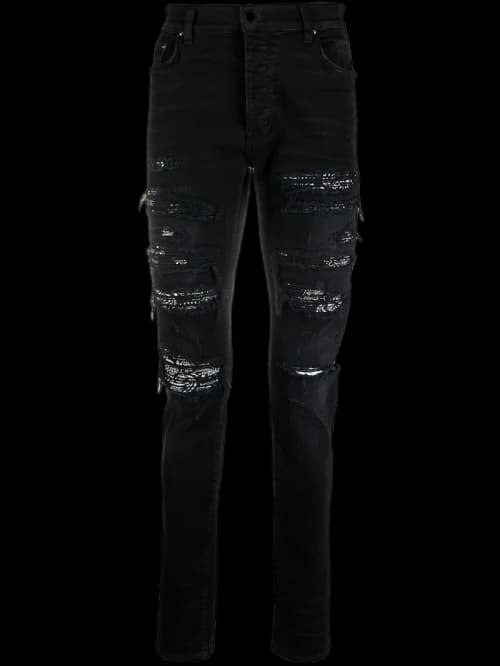 AMIRI Distressed Bandana Slim-Fit Jeans Black