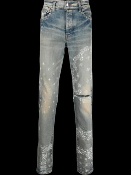 AMIRI Bandana Print Skinny Jeans Clay Indigo