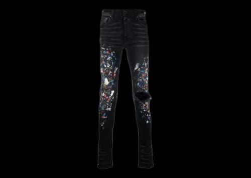AMIRI Multicolor Painting Distressed Slim Denim Jeans Black