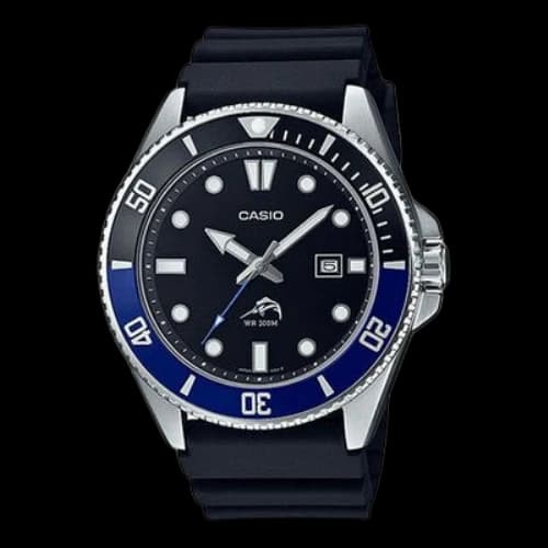 CASIO Waterproof Quartz Luminous Pointer Calendar Blue 44mm Resin Strap Watch Mens Black Analog