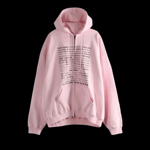 Vetements Fuck Everything Zip-Up Hoodie 'Pink'