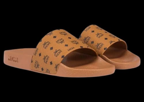 MCM Monogram Print Rubber Slides Cognac (Women's)