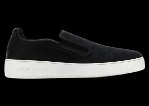 MCM Monogram-Print Leather Slip-On Black Grey