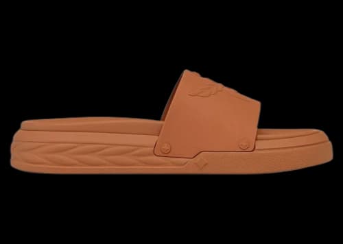 MCM Embossed Laurel Slide Sandals Cognac