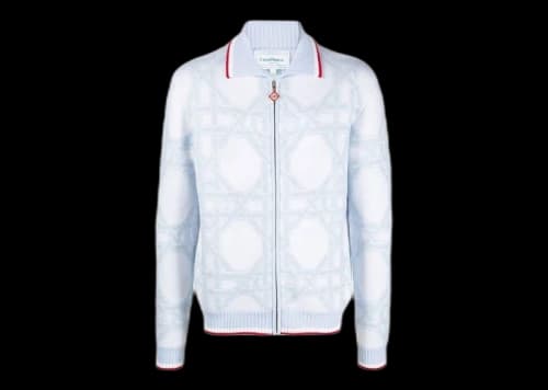 Casablanca Monogram Intarsia-Knit Cardigan White/Light Blue/Red