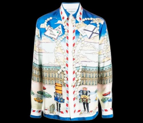Casablanca Graphic Print Blue Silk Shirt Multicolour