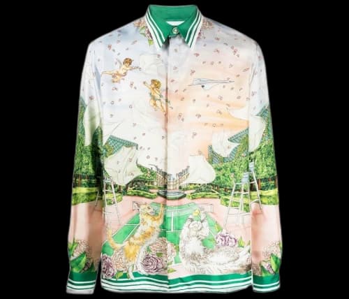 Casablanca Graphic Print Green Silk Shirt Multicolour