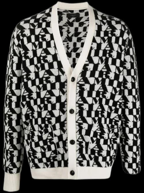 AMIRI All Over Cashmere Cardigan Sweater Black/Natural