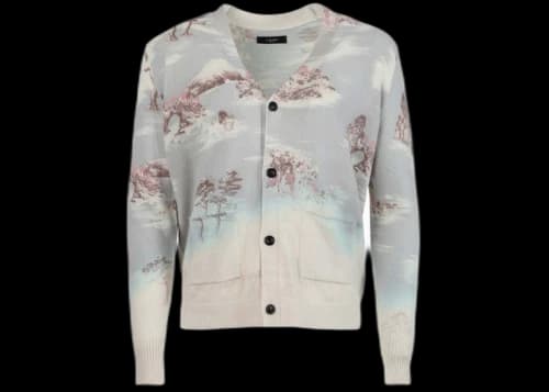 AMIRI Aloha Bleached Cashmere Cardigan Sweater Cyan