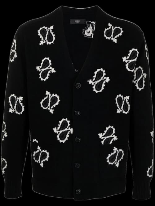 AMIRI Paisley Cashmere Cardigan Sweater Black
