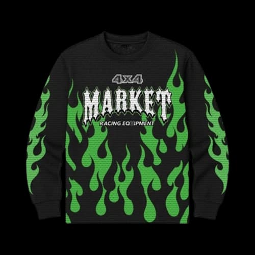 Market Toxic Flames Long-Sleeve Mesh Top 'Black/Green'