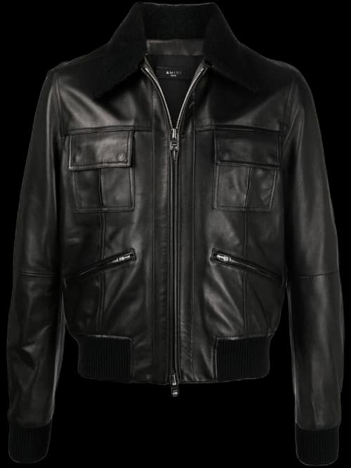 AMIRI Shearling Collar Aviator Leather Jacket Black