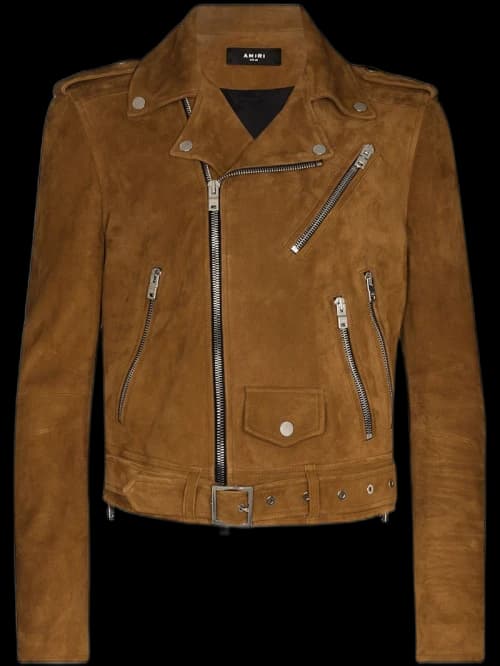 AMIRI Zip Pockets Leather Biker Jacket Tobacco Brown
