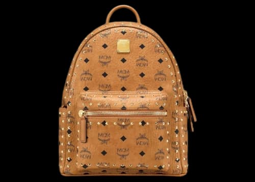 MCM Stark Studded Outline Backpack Visetos Cognac
