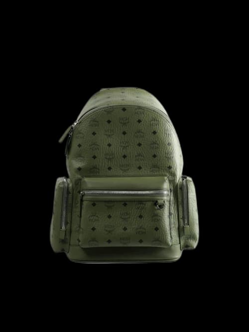 MCM Stark Visetos Medium Backpack Khaki Moss