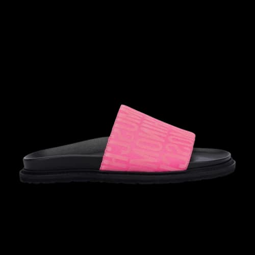 Moschino Nylon Slide Sandals 'All-Over Logo - Fuchsia' (Women's)