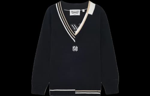 Mitchell & Ness Branded Contrasting V-Neck Sweater 'Black'