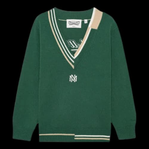Mitchell & Ness Branded Contrasting V-Neck Sweater 'Green'