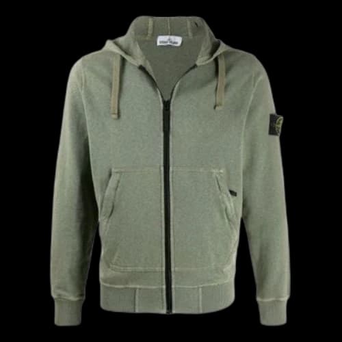 STONE ISLAND Zip Cotton Hooded Fleece Men Green