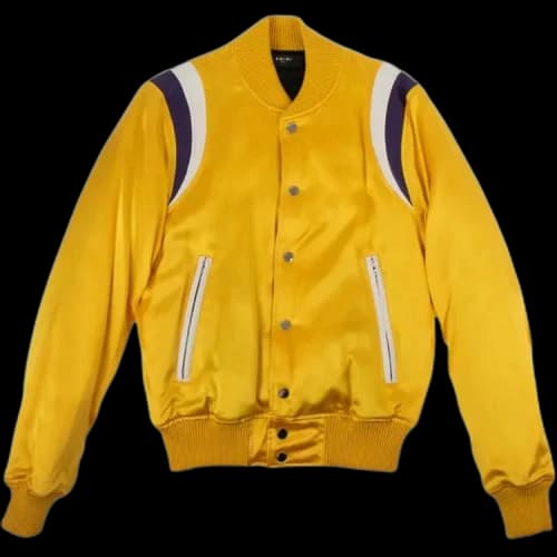 Amiri Silk Varsity Baseball Loose Bomber Jacket 'Yellow'
