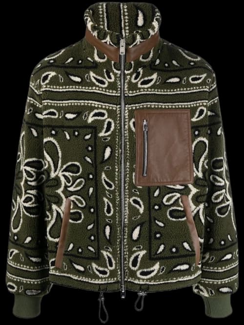 AMIRI Bandana Print Fleece Jacket Military Green