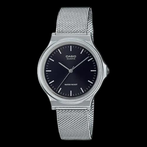 CASIO Quartz Waterproof Black DialSilver Mens BlackSilver Analog