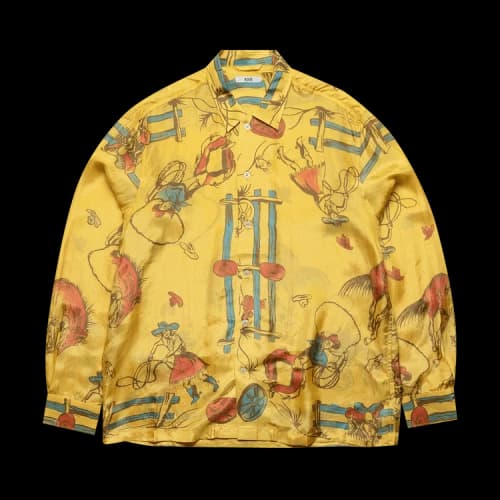 Bode Silk Rodeo Scene Long-Sleeve Shirt 'Yellow'