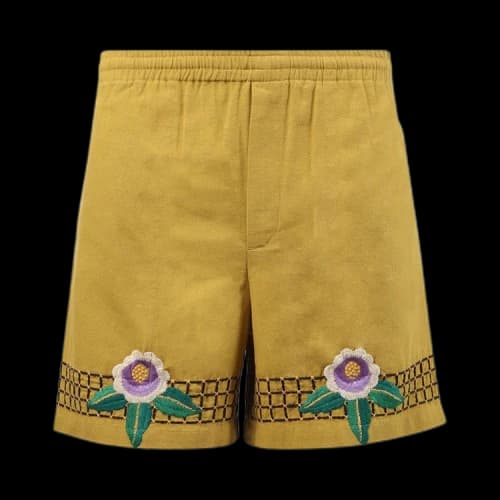 Bode Embroidered Garden Bed Shorts 'Ocre'