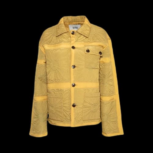 Bode Botanic Shadow Quilt Jacket 'Tan/Green'