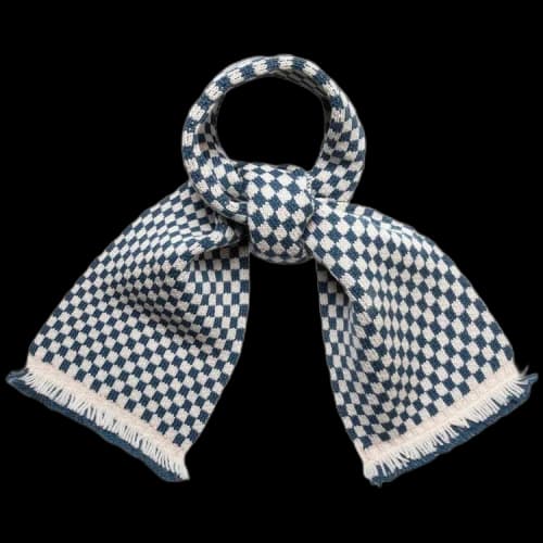 Bode Fringe Check Scarf 'Blue/Cream'