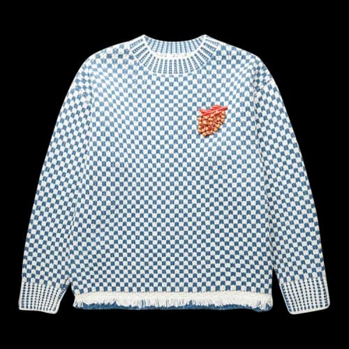 Bode Fringe Check Pullover 'Blue/Cream'