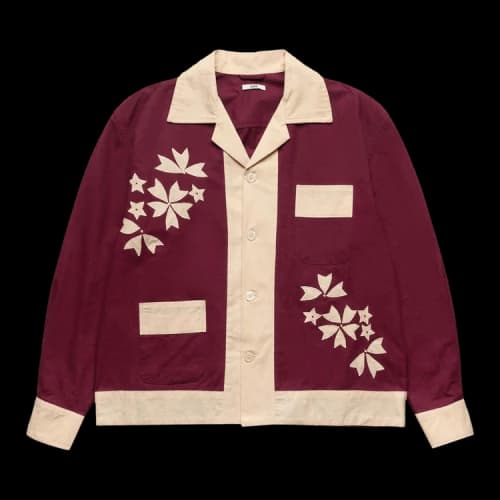 Bode Moonflower Appliqué Long-Sleeve 'Maroon Cream'