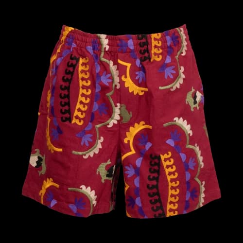 Bode Suzani Embroidery Short 'Maroon Multicolor'