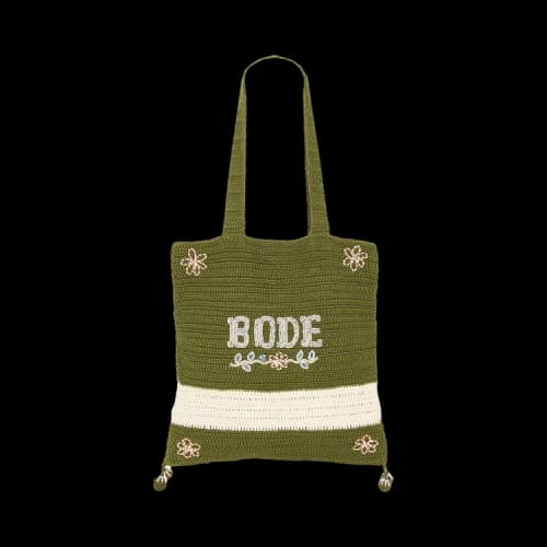 Bode Marsh Crochet Tote Bag 'Green/Cream'