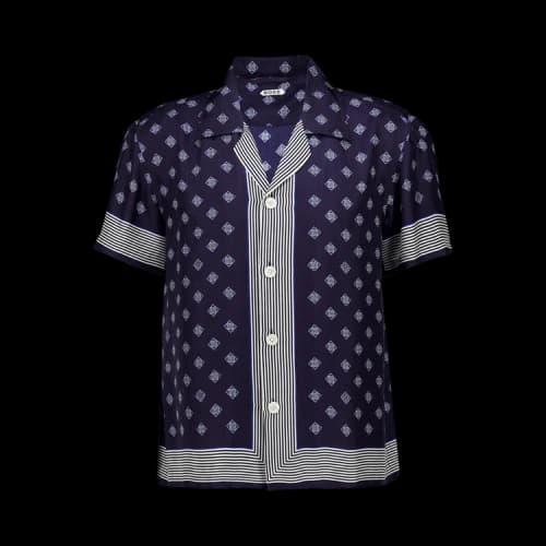 Bode Foyer Diamond Short-Sleeve Shirt 'Navy Blue'