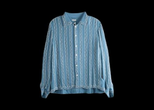 Bode Beaded Sea Stripe Shirt Blue