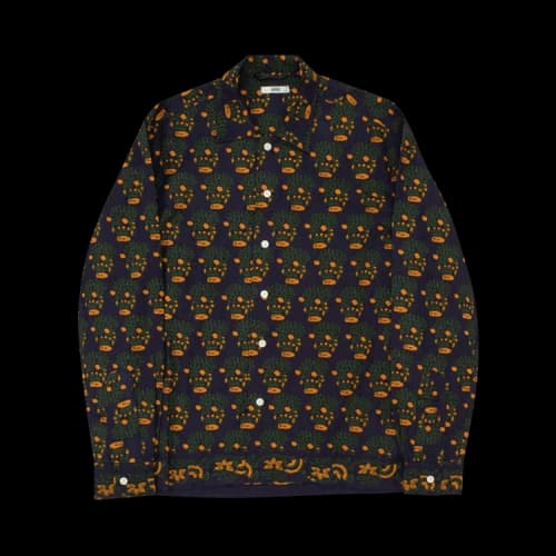 Bode Trellis Block Print Long-Sleeve Shirt 'Navy/Yellow'