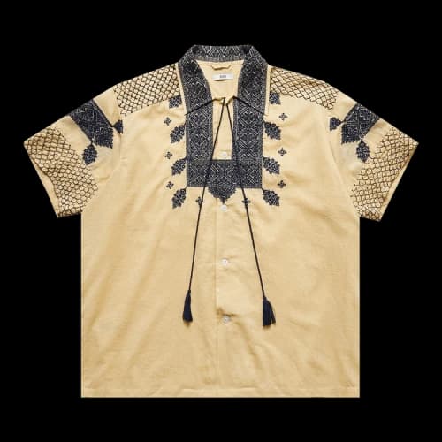 Bode Eastern Mosaic Short-Sleeve Shirt 'Ecru/Blue'