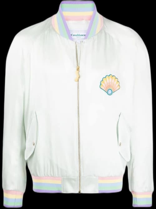Casablanca Shell Embroidered Zipped Bomber Jacket Mint Green