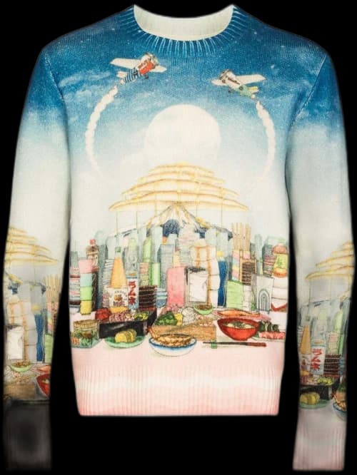 Casablanca Cafe Print Merino Wool Crewneck Sweater Multi