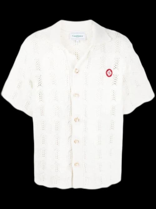 Casablanca Crochet Knit Polo White