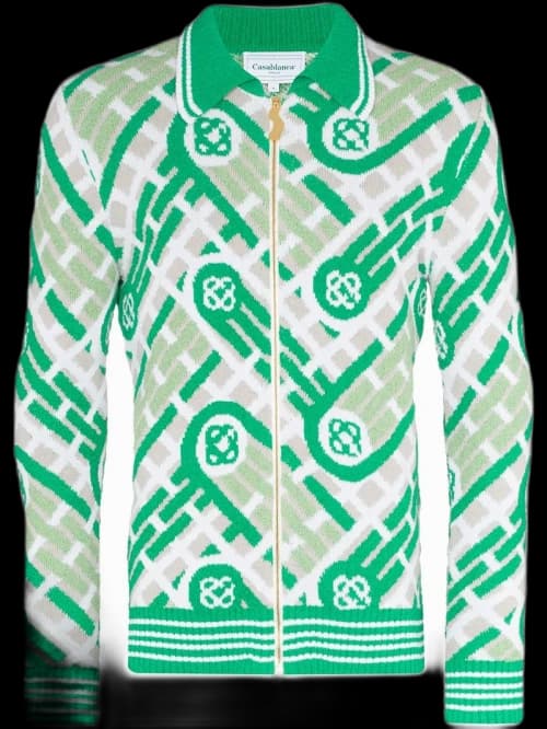 Casablanca Knitted Ping Pong Monogram Zip Up Jacket Green